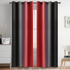 Yakamok Blackout Ombre Red and Black Curtains for Bedroom, Gradient Room Darkening Curtains, Grommet Thermal Insulated Light Blocking Window Drapes/Curtain for Living Room,52 x 84 Inch,2 Panels