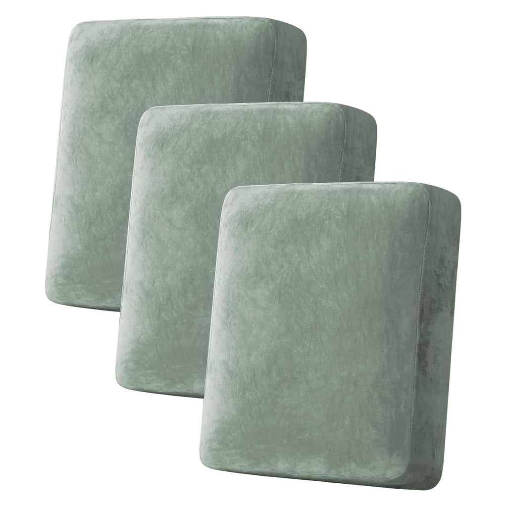 H.VERSAILTEX Velvet Stretch Couch Cushion Cover Plush Cushion Slipcover for Chair Loveseat Sofa Cushion Furniture Protector Seat Cushion Sofa Cover (3 Piece Sofa Cushion Covers, Sea Grass)