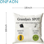 ONFAON Grandpa Gifts,Grandpa's Spot Throw Pillow Covers 18x18 Inch for Bed Sofa Couch,Birthday Christmas Thanksgiving Day Gifts for Grandpa Stepdad,2-Pocket