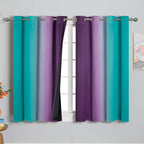 Estelar Textiler Ombre Teal and Purple Blackout Curtains 54 Inch Length 2 panels, Grommet Thermal Insulated Gradient Drapes for Kids Room, Full Light Blocking Blackout Curtains for Bedroom, 52x54 Inch