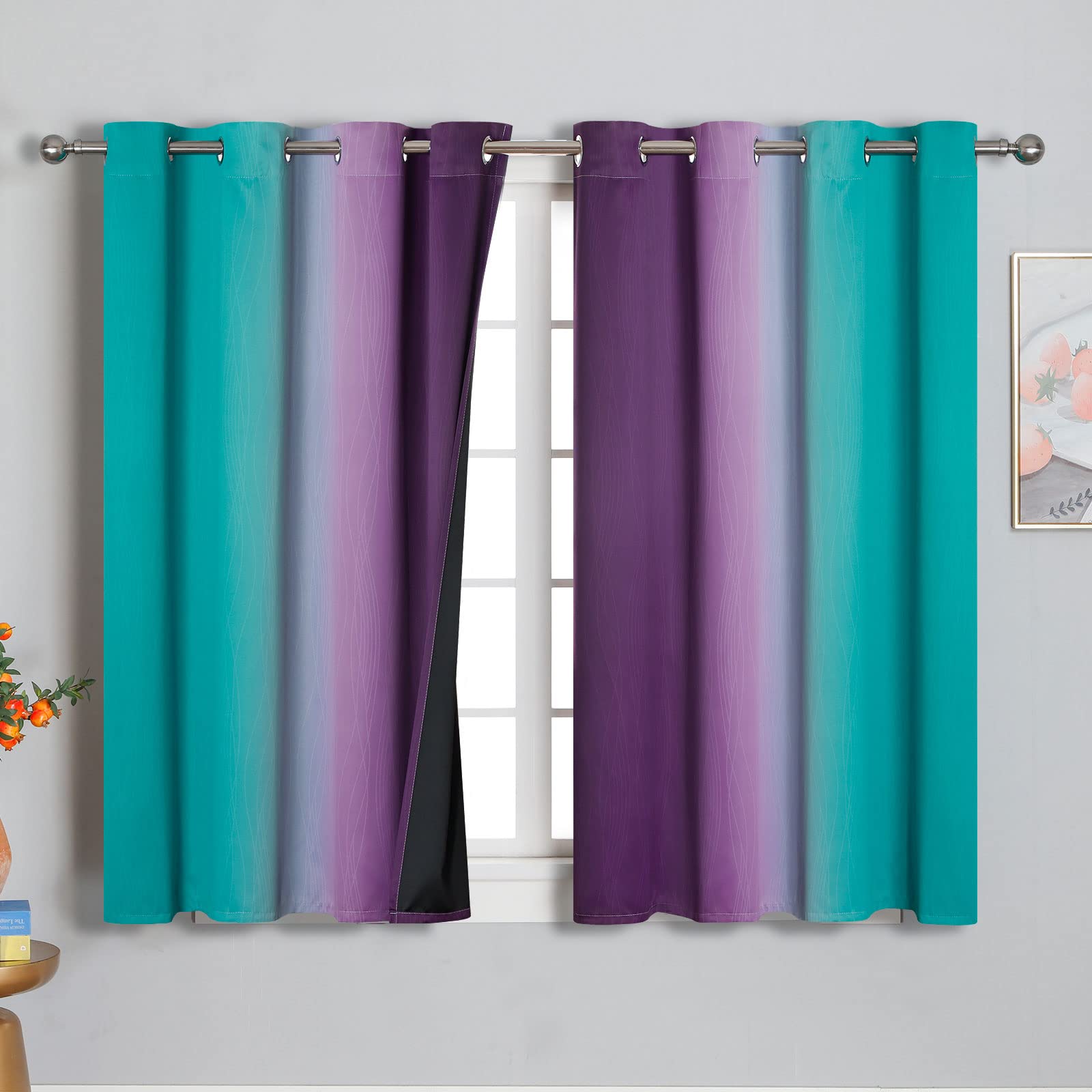 Estelar Textiler Ombre Teal and Purple Blackout Curtains for Kids Bedroom