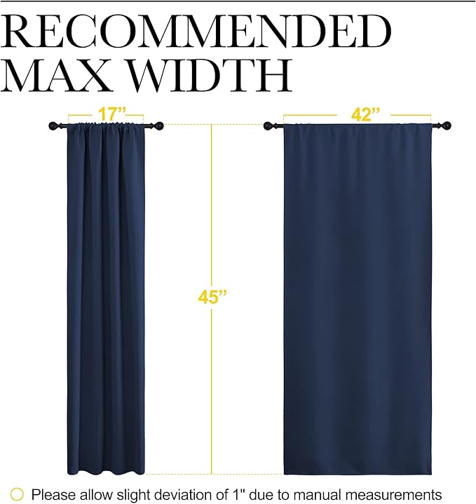 NICETOWN Curtains Blackout Draperies - Home Fashion Thermal Insulated Solid Drape Panels for Kid's Room, Privacy Window Dressing (Navy, 1 Pair, 42 inches x 45-Inch)