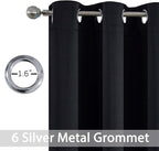Yakamok Room Darkening Grommet Window Drapes Thermal Insulated Light Blocking Blackout Curtains for Bedroom(Black,38Wx36L,2 Panels)