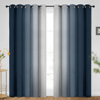 SimpleHome Ombre Room Darkening Curtains for Bedroom, Gradient Navy Blue to Grey White Light Blocking Thermal Insulated Grommet Window Curtain/Drapes for Living Room,2 Panels, 70x84 inches Length