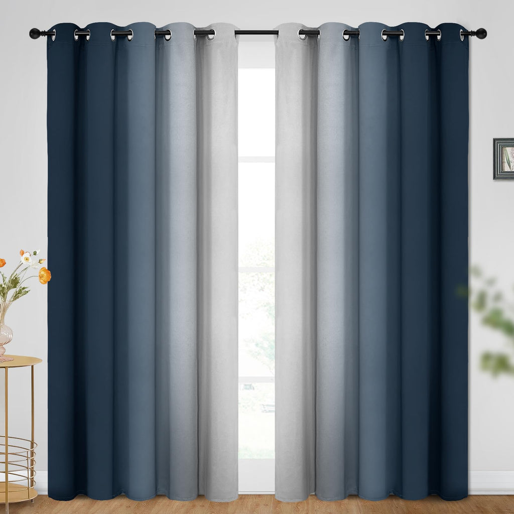 SimpleHome Ombre Navy Blue to Grey White Curtains for Living Room 70Wx84L