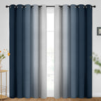 SimpleHome Ombre Navy Blue to Grey White Curtains for Living Room 70Wx84L