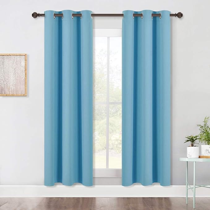 NICETOWN Window Treatment Blackout Curtain Panels, Home Décor Thermal Insulated Solid Grommet Blackout Draperies/Drapes for Bedroom (Teal Blue, Set of 2, 42 by 72 Inch)