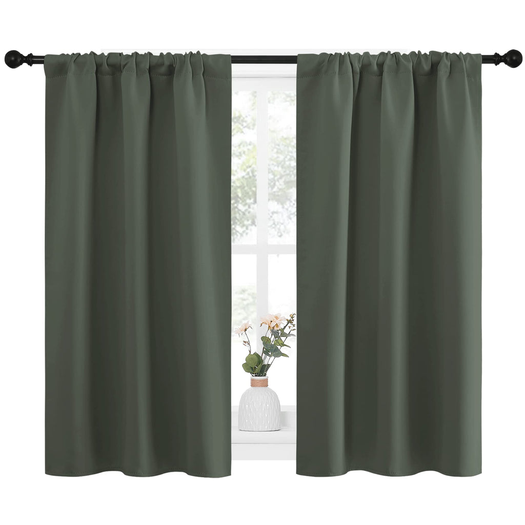 NICETOWN Bedroom Curtains Blackout Draperies - All Season Thermal Insulated Solid Rod Pocket Top Blackout Curtains/Drapes for Kid's Room (Dark Mallard, 1 Pair, 34 x 40 Inch)
