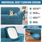 H.VERSAILTEX Velvet 4 Piece High Stretch Sofa Slipcover Cover Furniture Protector Form Fit Thick Velvet Extra Large Sofa Cover for 3 Cushion Couch Width Up to 105 Inch (XL Sofa, Peacock Blue)