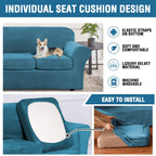 H.VERSAILTEX Real Velvet Plush 3 Piece Stretch Sofa Covers Couch Covers for 2 Cushion Couch Sofa Slipcovers Width Up to 90 Inch Feature Thick Soft Stay in Place (Large Sofa, Peacock Blue)