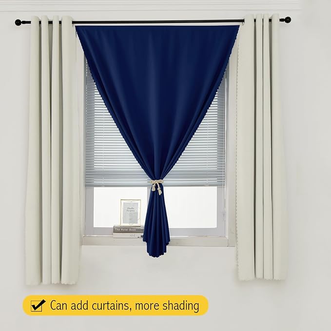 Self Adhesive Portable Blackout Curtains for Bedroom Easy to Install Window Thermal Lnsulated Kitchen Room Darkening Small Window Curtains, 35" W X 59" L, Navy Blue, 1 Panel