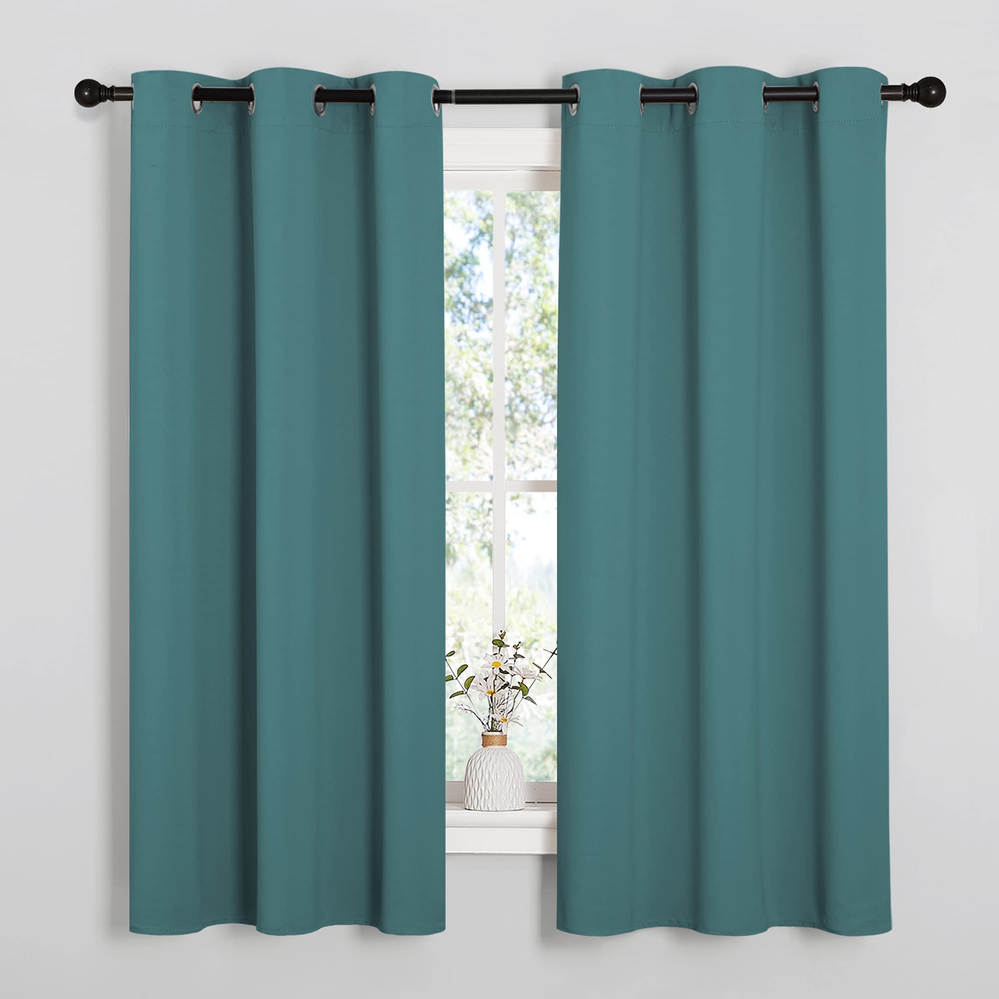 NICETOWN Thermal Insulated Solid Grommet Blackout Curtains/Drapes/Panels for Dining Room (Sea Teal, 1 Pair, 42 by 63-Inch)