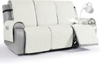 VANSOFY Waterproof Recliner Couch Covers, Sofa Covers 1-Piece Washable Reclining Sofa Cover Non-Slip Furniture Protector with Elastic Straps Pocket for Dogs, Pets(Off White,3 Seater)