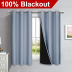 NICETOWN 100% Blackout Curtains 54 inches Long, Vintage Blue, 1 Pair, 42 inches Width Each Panel, Double-Deck Completely Blackout Window Treatment Thermal Insulated Lined Drapes for Small Window