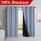 NICETOWN 100% Blackout Short Curtains with Black Liners, 2 Panels, 37" W by 50" L, Vintage Blue, Solid Thermal Insulated Full Blackout 2-Layer Lined Drapes, Energy Efficiency Window Drapes for Bedroom