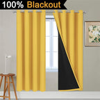 Yakamok Thermal Insulated Full Blackout Curtains 72 Inches Long, Double Layer Full Room Darkening Noise Reducing Grommet Curtains for Bedroom(Mustard Yellow, 2 Panels)