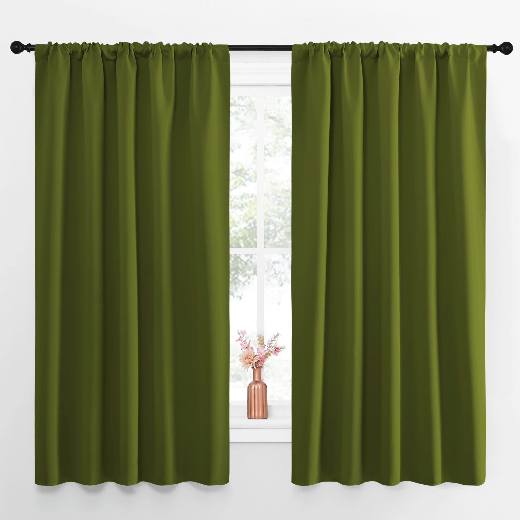 NICETOWN Blackout Draperies and Curtains, Thermal Insulated Window Decoration Blackout Drapes for Kid's Room (Olive Green, 1 Pair, 52 x 63 inches)