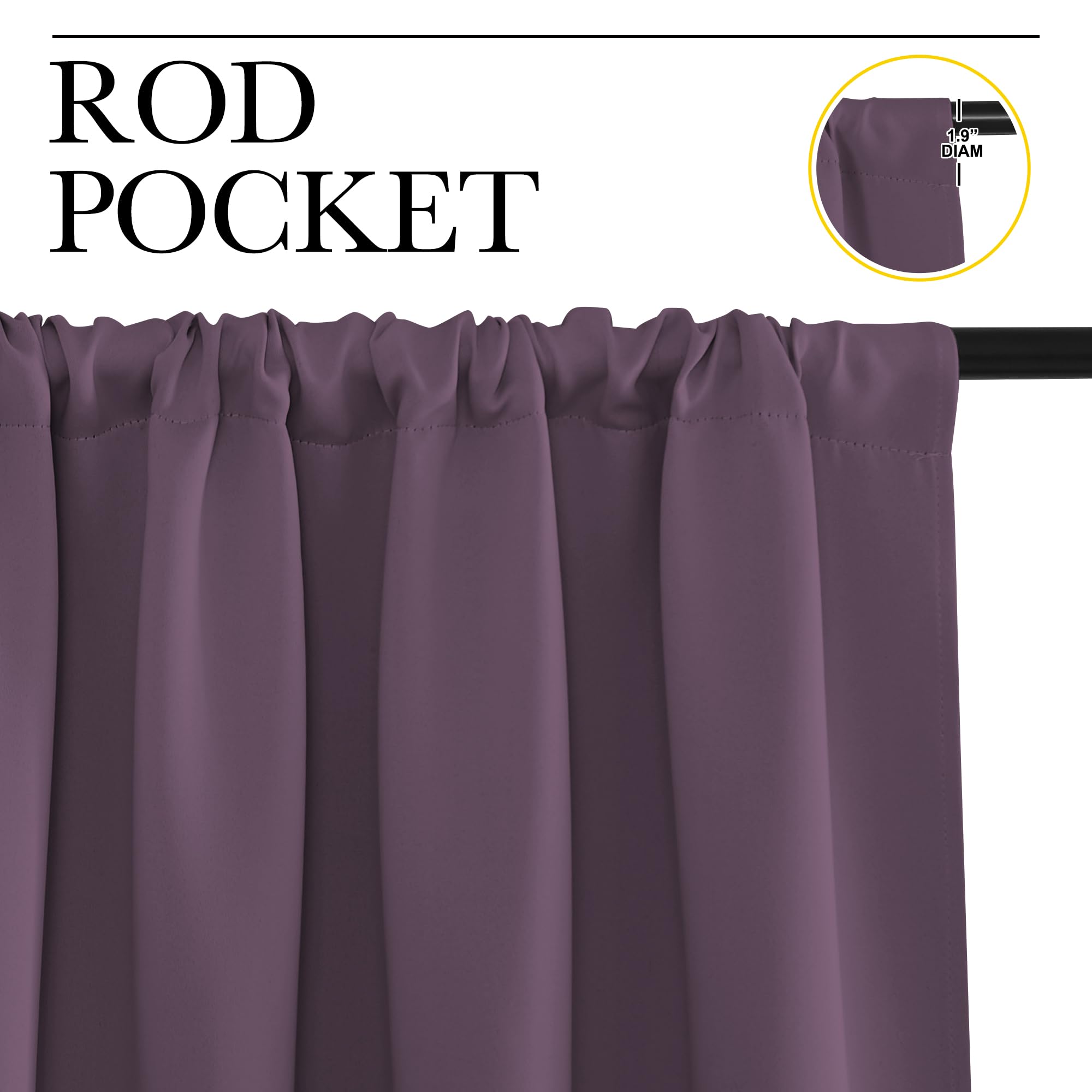 NICETOWN Blackout Curtains for Living Room, Plum, 2 Panels, 42 by 63, Darkening Window Curtain Panels, Easy-Care Solid Thermal Insulated Draperies/Drapes for Daughter Room