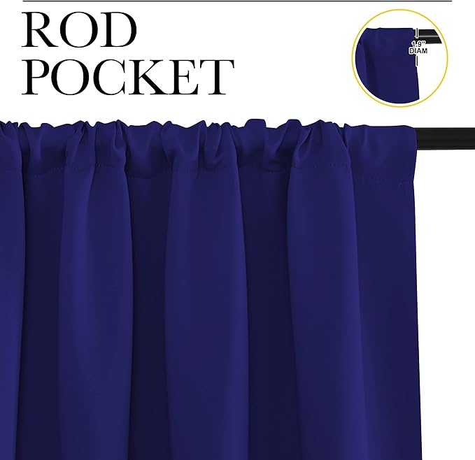NICETOWN 2 Panels Blackout Curtains, Rod Pocket Window Curtains Room Darkning Drapes for Bedroom/Living Room, Thermal Insulated Solid Draperies for Home Office/Study, 62 by 72-Inch, Royal Blue