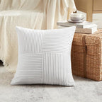 Fancy Homi 2 Packs White Samll Decorative Throw Pillow Covers 12x12 Inch with for Couch Bed Sofa, Rustic Farmhouse Boho Home Decor, Soft Corss Patchwork Corduroy Square Cushion Case 30x30 cm