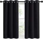NICETOWN Bathroom Blackout Curtains and Drapes 48 inches Length, Black Solid Thermal Insulated Grommet Blackout Drapery Panels for Window (2 Panels, 34 inches Wide, Black)