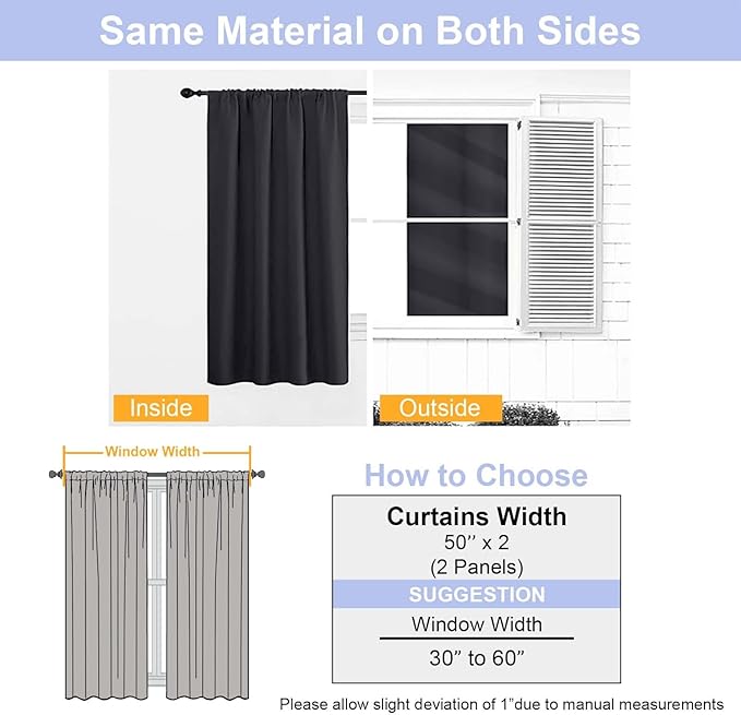 Simplebrand Ava Halloween Black Blackout Curtains for Bedroom 90 Inches Long 2 Panels Set, Solid Privacy Energy Saving Living Room Window Treatment Curtains Blackout Drapes, W50 x L90 Inch, Black
