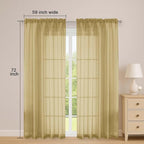 OWENIE Gold Sheer Curtains 72 Inches Long 2 Panels Set, Transparent Voile Sheer Curtain for Living Room Bedroom Window Sliding Glass Door Treatment, 59 x 72 Inch, Gold