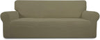 Easy-Going Stretch Sofa Slipcover 1-Piece Sofa Cover Furniture Protector Couch Soft with Elastic Bottom for Kids, Polyester Spandex Jacquard Fabric Small Checks (Sofa, Khaki)