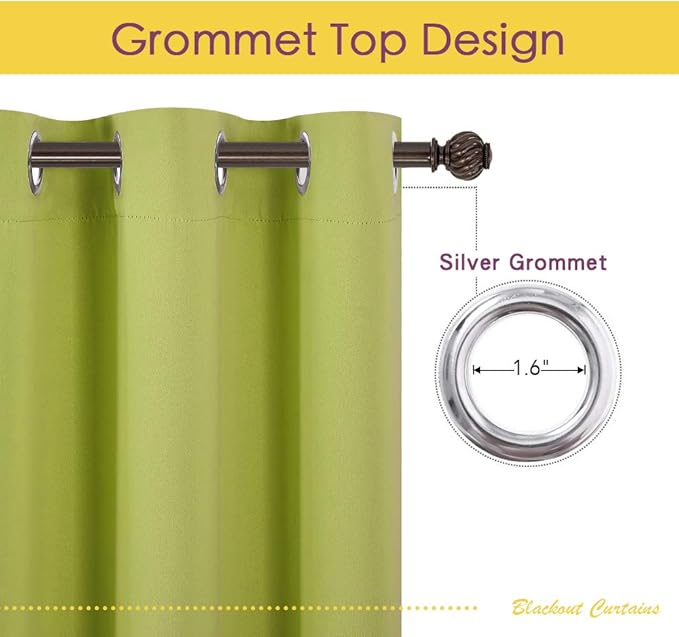 NICETOWN Blackout Curtain Panels for Living Room, Thermal Insulated Solid Grommet Top Blackout Draperies/Drapes for Window (1 Pair, 42 x 45 Inch in Fresh Green)