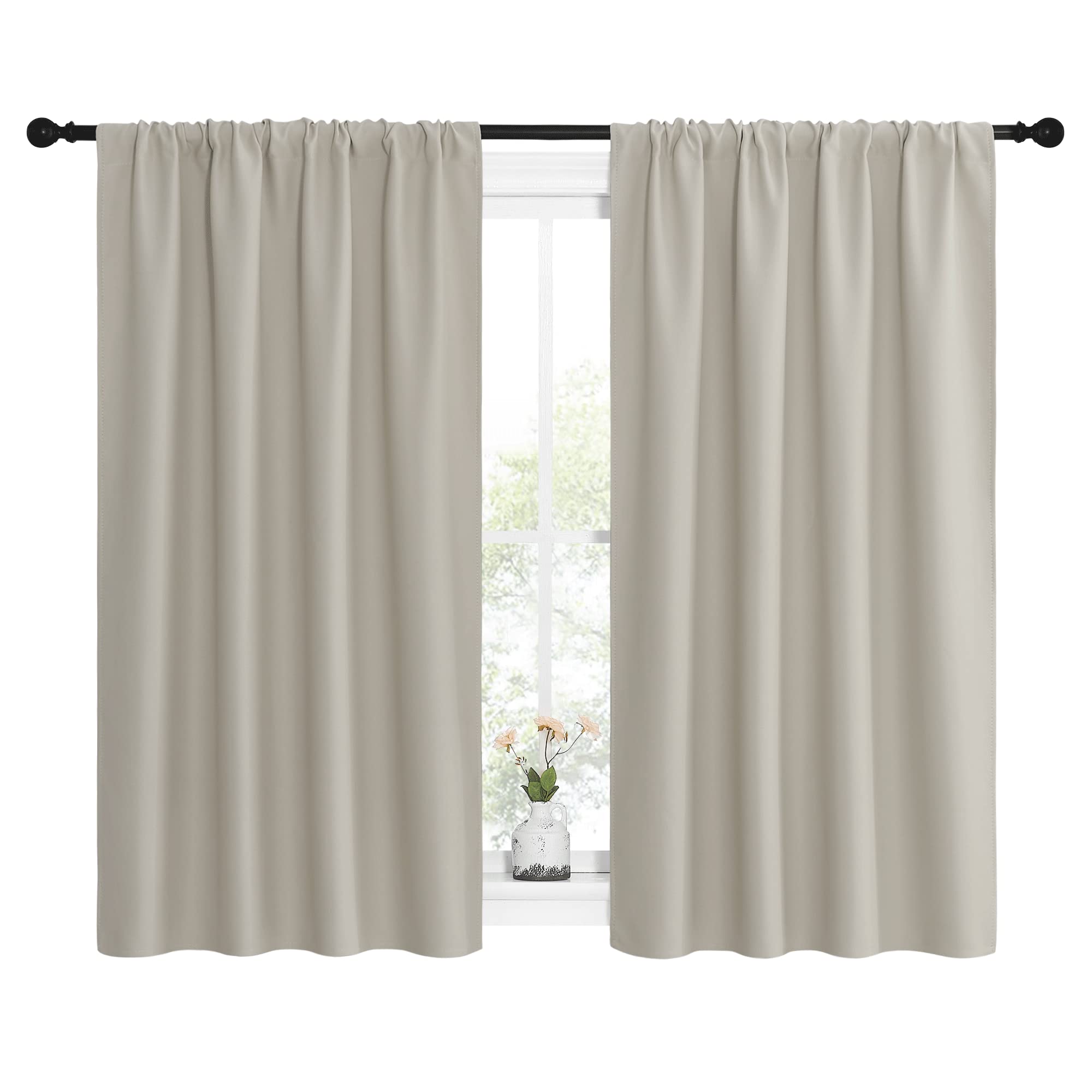 NICETOWN Blackout Curtains for Living Curtains, Room Darkening Window Curtain Panels, Easy-Care Solid Thermal Insulated Draperies/Drapes for Daughter Room (Natural, 2 Panels, 42 by 54)