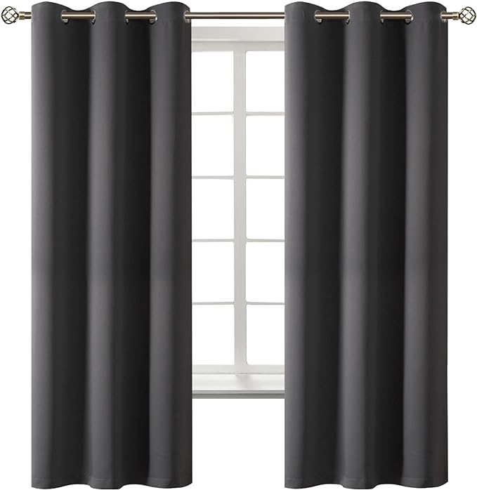 BGment Dark Grey Blackout Curtains for Bedroom, Black Out Curtains 63 Inch Long Thermal Insulated Sunlight Blocking Window Treatment Drapes, Set of 2 Panels, 42 x 63 Inch
