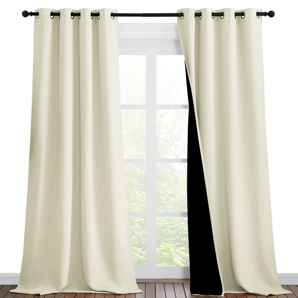 NICETOWN Thermal Insulated 100% Blackout Curtains, Noise Reducing Performance Drapes with Black Lining, Full Light Blocking Drapery Panels for Patio (Beige, 1 Pair, 46 inches x 90 inches)