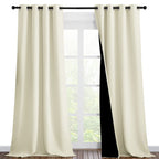 NICETOWN Thermal Insulated 100% Blackout Curtains, Noise Reducing Performance Drapes with Black Lining, Full Light Blocking Drapery Panels for Patio (Beige, 1 Pair, 46 inches x 90 inches)