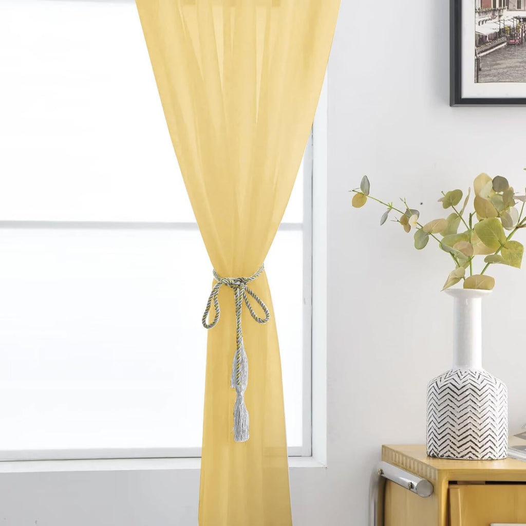 SpaceDresser Basic Rod Pocket Sheer Voile Window Curtain Panels Gold 1 Pair 2 Panels 52 Width 84 Inch Long for Kitchen Bedroom Children Living Room Yard（Gold, 52W x 84L）