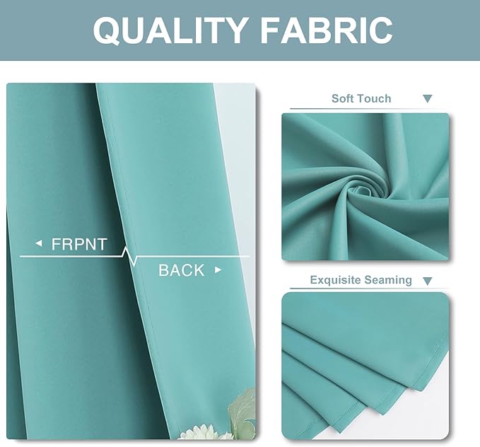 ChrisDowa Blackout Curtains 45 inches Long for Bedroom - 2 Panels Set Grommet Thermal Insulated Room Darkening Curtains for Living Room (Aqua, 38 x 45 Inch)