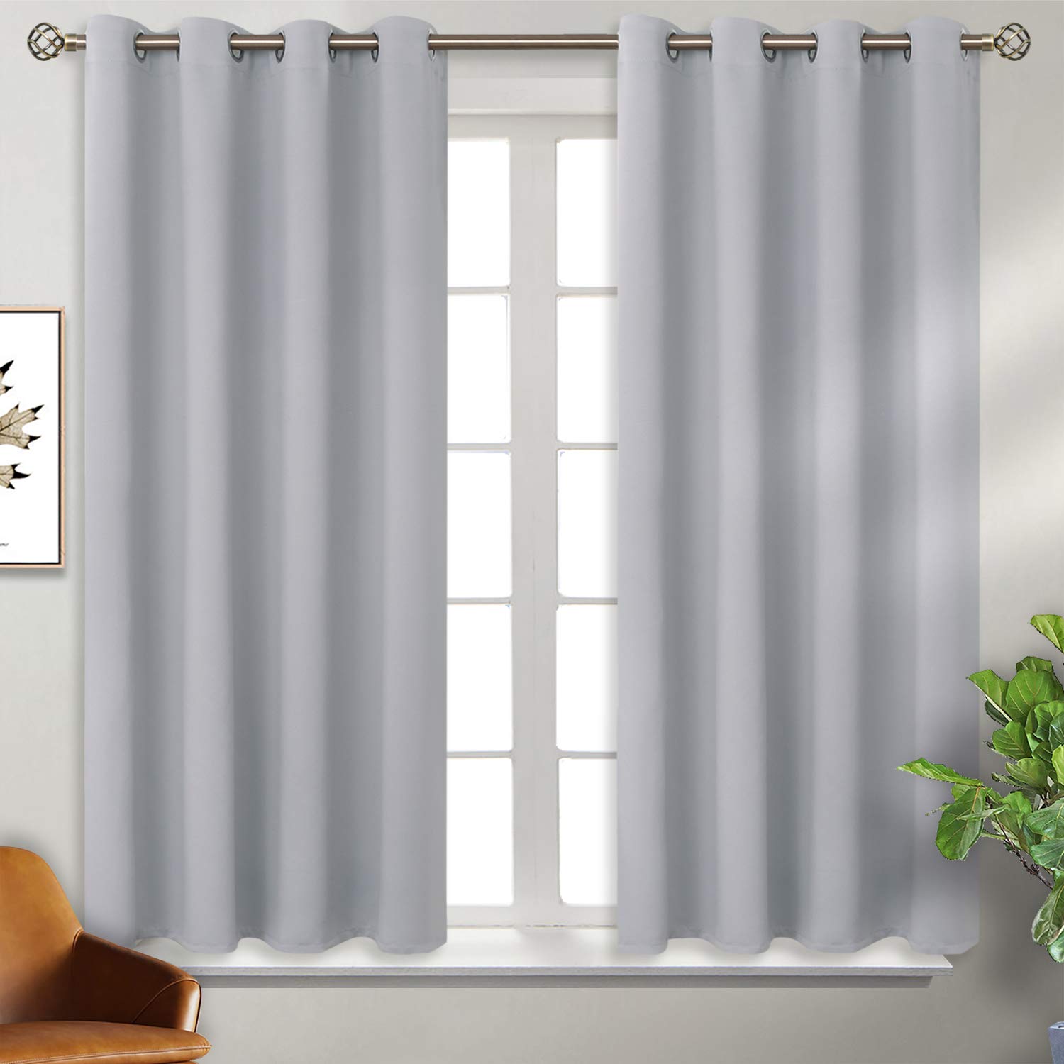BGment Room Darkening Curtains for Bedroom - Grommet Thermal Insulated Window Treatments Light Blocking Curtains for Living Room, Set of 2 Panels, Each 46 x 54 Inch, Light Grey