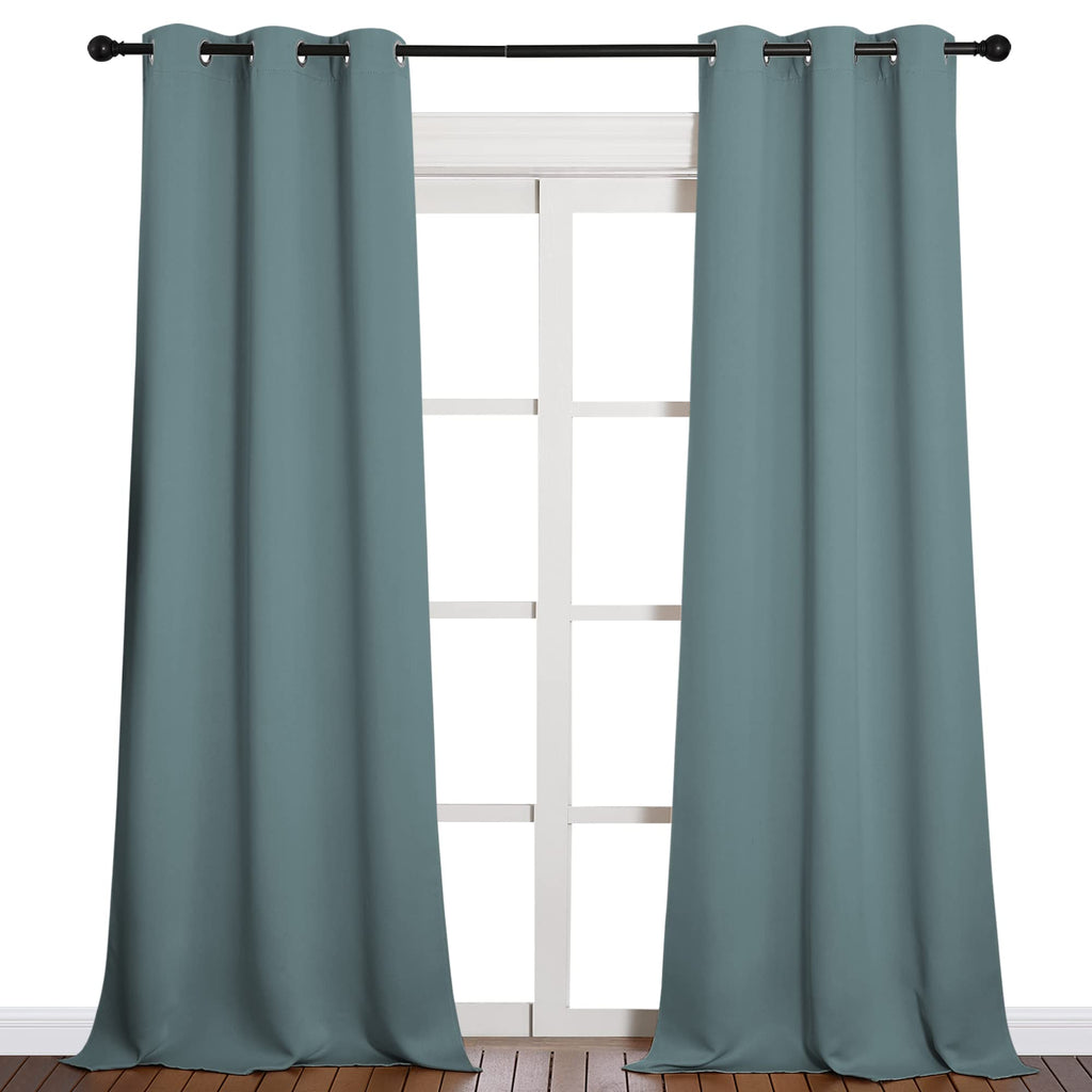 NICETOWN Modern Blackout Curtains Noise Reducing, Thermal Insulated and Privacy Room Darkening Drape Panels for Boy's Guest Room Door Window (Greyish Blue, 2 Panels, W42 x L90 -Inch)