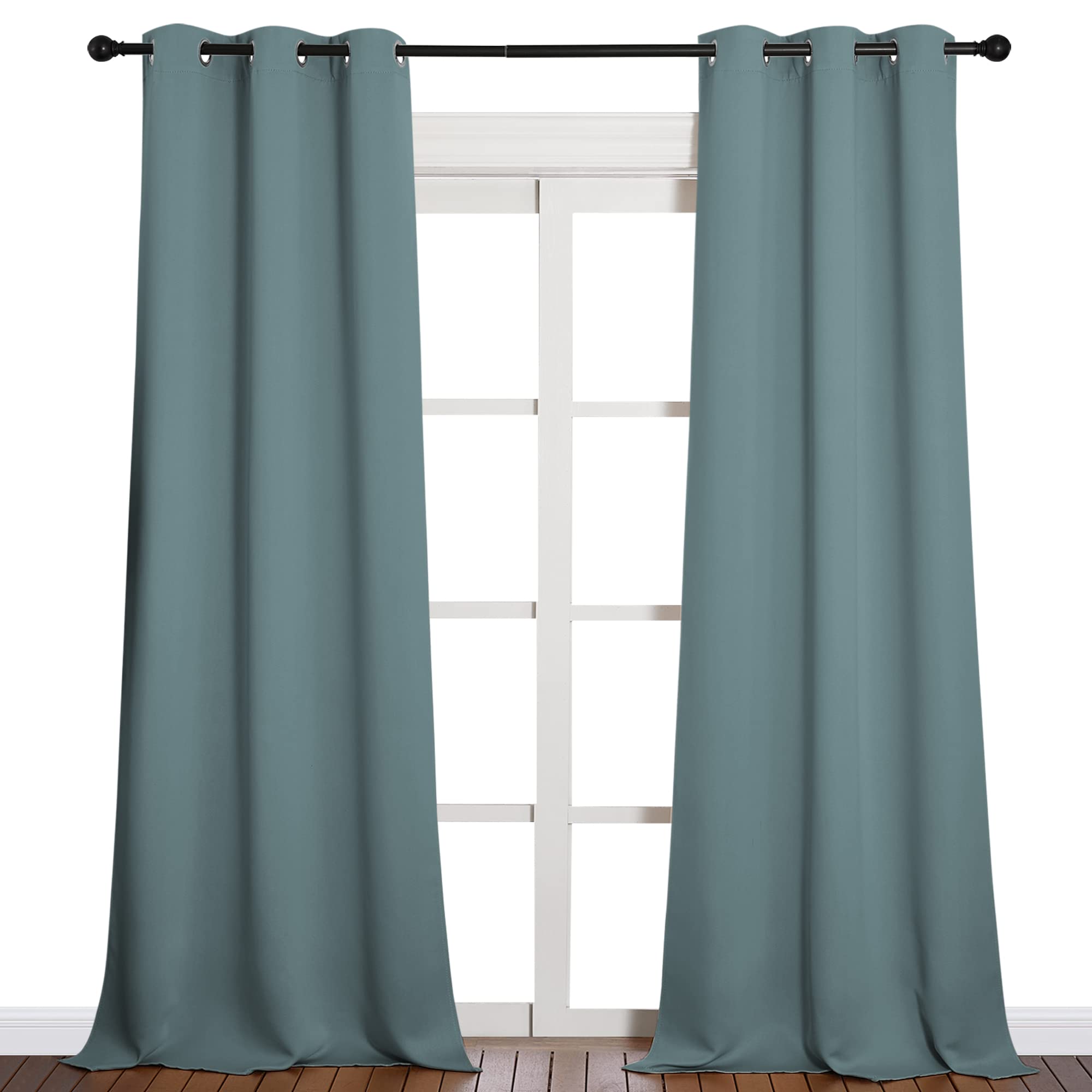 NICETOWN Modern Blackout Curtains Noise Reducing, Thermal Insulated and Privacy Room Darkening Drape Panels for Boy's Guest Room Door Window (Greyish Blue, 2 Panels, W42 x L90 -Inch)