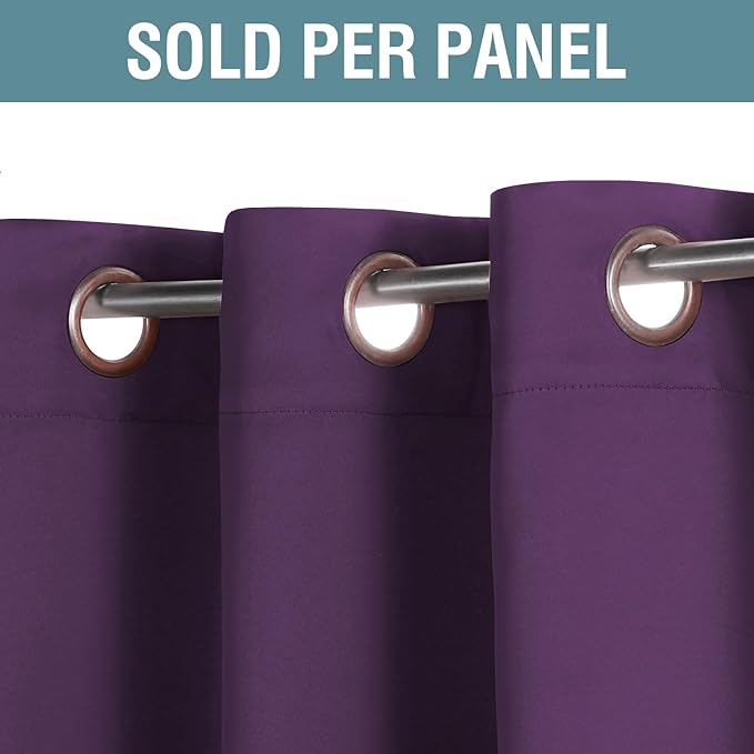 H.VERSAILTEX Blackout Curtain for Living Room Thermal Insulated Window Treatment Curtain Extra Long 108 inch Length Energy Saving Solid Grommet Top Blackout Drape, One Panel, Plum Purple，52"W x 108"L