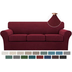 Turquoize 4 Piece Sofa Covers for 3 Cushion Couch Sofa Slipcover Soft Couch Cover for Dogs-Washable Sofa Furniture Covers with 3 Individual Cushion Covers,Jacquard Fabric(3 Cushion Sofa, Burgundy)