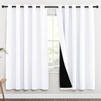 NICETOWN 100% Blackout Window Curtain Panels, Full Light Blocking Drapes with Black Liner for Nursery, 72-inch Drop Thermal Insulated Draperies (White, 2 Pieces, 70-inch Wide Per Panel)