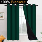 Yakamok 100% Blackout Thermal Insulated Curtains,Room Darkenning Curtains Soundproof Window Treatment Drapes for Living Room(42Wx63L,Dark Green, 2 Panels)