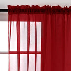 SpaceDresser Basic Rod Pocket Sheer Voile Window Curtain Panels Christmas Red 1 Pair 2 Panels 52 Width 36 Inch Long for Kitchen Bedroom Children Living Room Yard（Christmas Red, 52W x 36L）