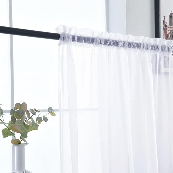 SpaceDresser Sheer Voile Window Treatment Rod Pocket Curtain Panels for Kitchen Bedroom Living Room Drapes Sunlight Filtering Privacy Semi Home Decor Assorted Colors Sizes (Optical White, 52 W x 45 L)
