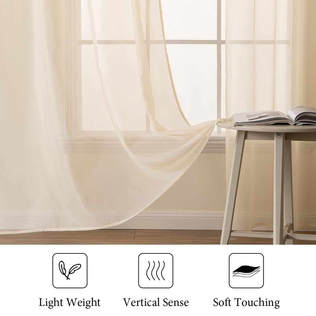 MIULEE Cream Beige Sheer Curtains 38 X 63 Inches, 2 Panels