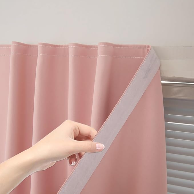 Self Adhesive Blackout Curtains- Stick on Curtains Shades Window Blinds Curtains No Rod Needed Easy to Hang Curtain, Use for Bedroom, Living Room,Roman Shades, 59" W X 59" L, Pink, 1 Panel