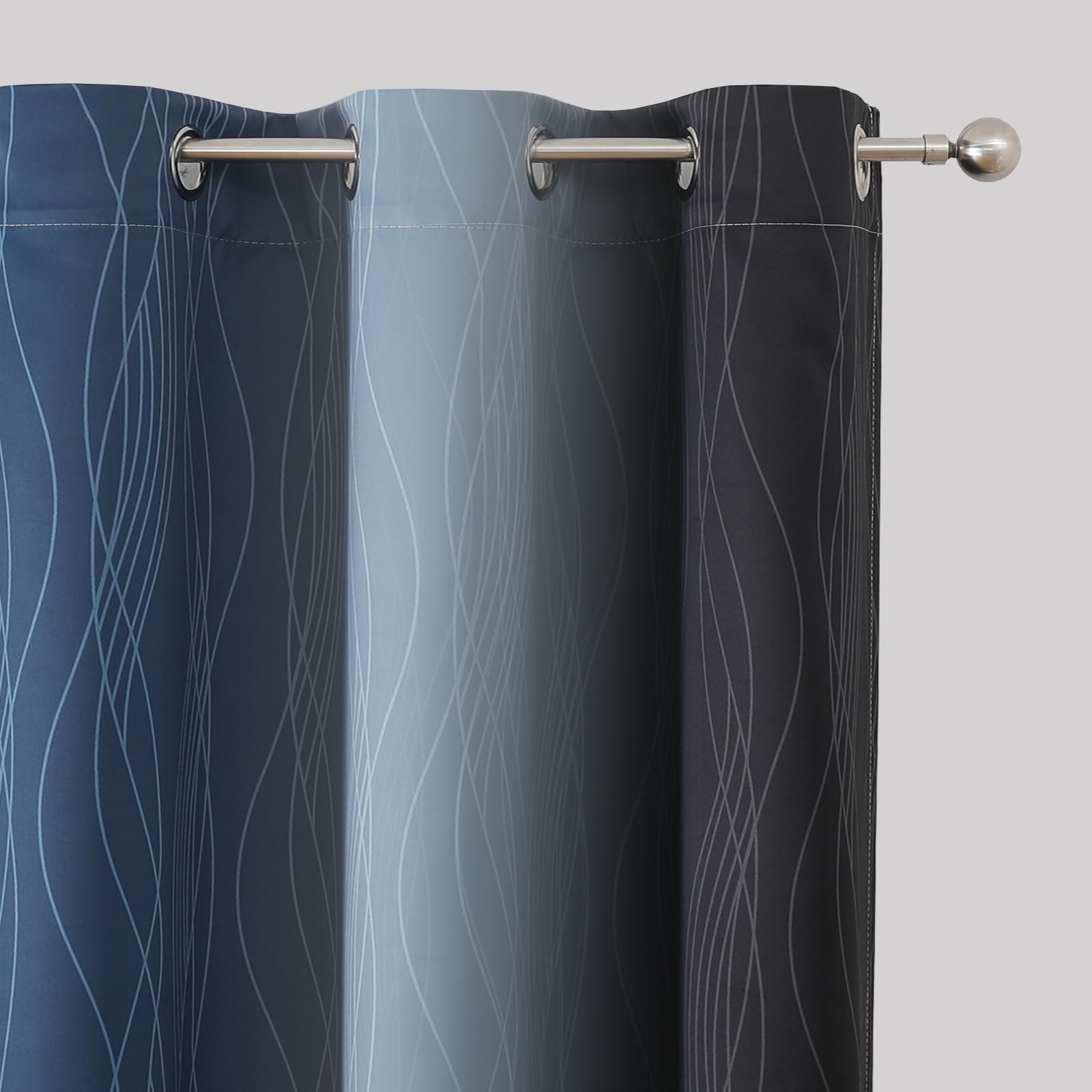 Navy Blue and Black Ombre Blackout Curtains for Bedroom 63 Inches Long