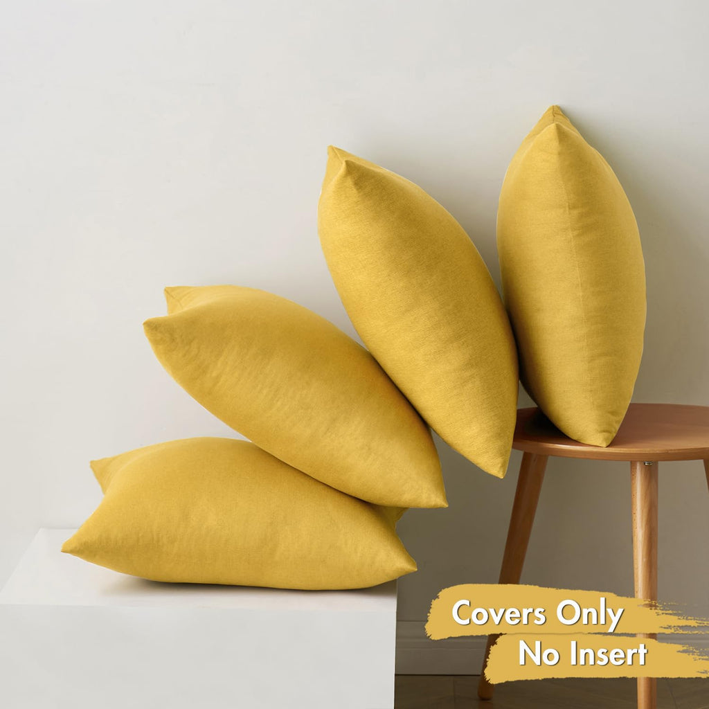 MIULEE Pack of 4 Decorative Outdoor Throw Pillow Covers Linen Waterproof Pillow Covers Summer Farmhouse Cushion Cases for Patio Garden Tent Balcony Couch Sofa 18x18 Inch Yellow
