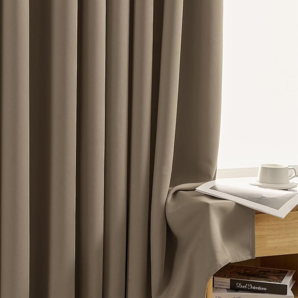 Joydeco Blackout Curtains for Bedroom 90 inch Long 2 Panels, Thermal Insulated Room Darkening Curtains with Grommets, Soft Window Drapes for Living Room (W52 x L90 Inch, Khaki)