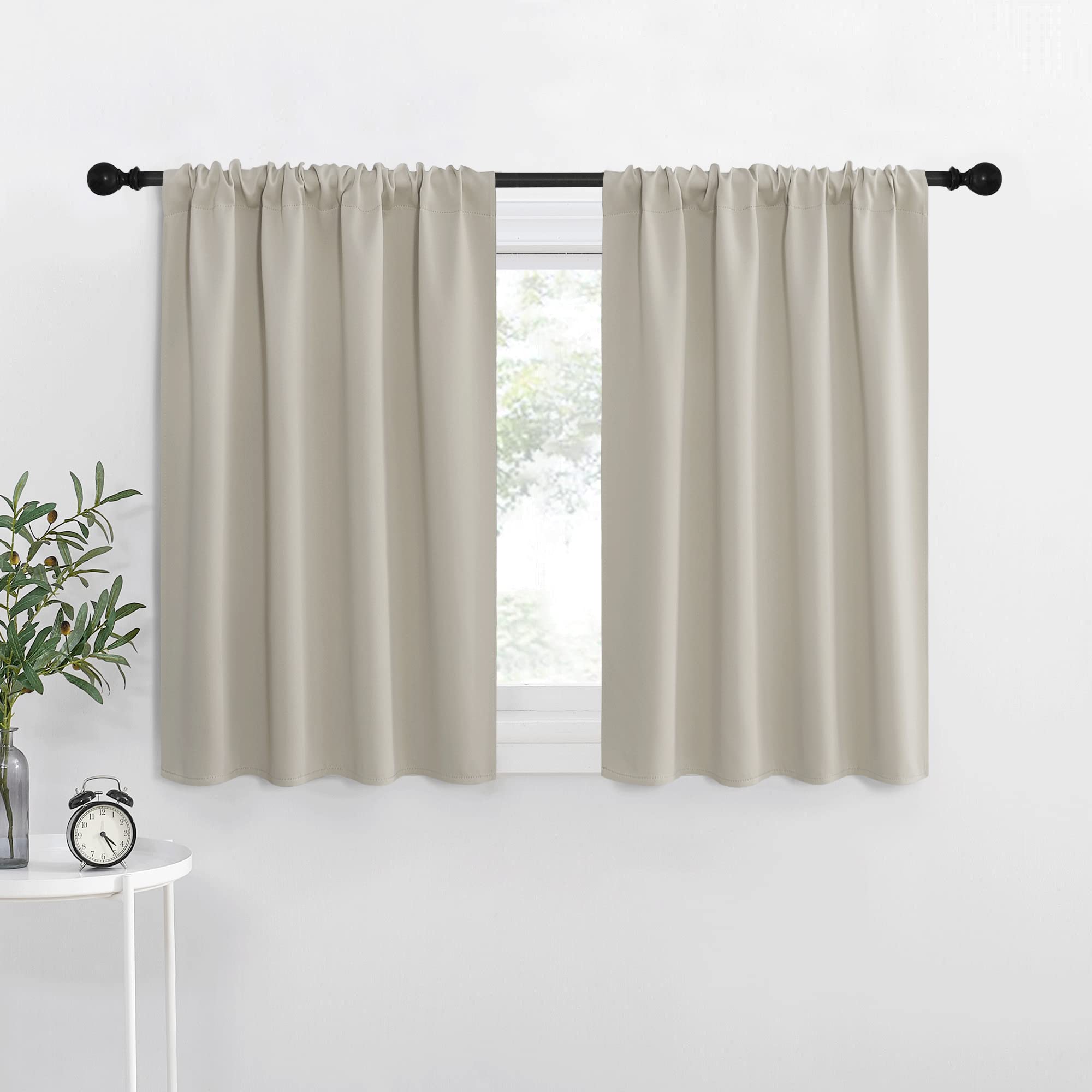 NICETOWN Blackout Curtains for Living Curtains, Room Darkening Window Curtain Panels, Easy-Care Solid Thermal Insulated Draperies/Drapes for Daughter Room (Natural, 2 Panels, 42 by 36)